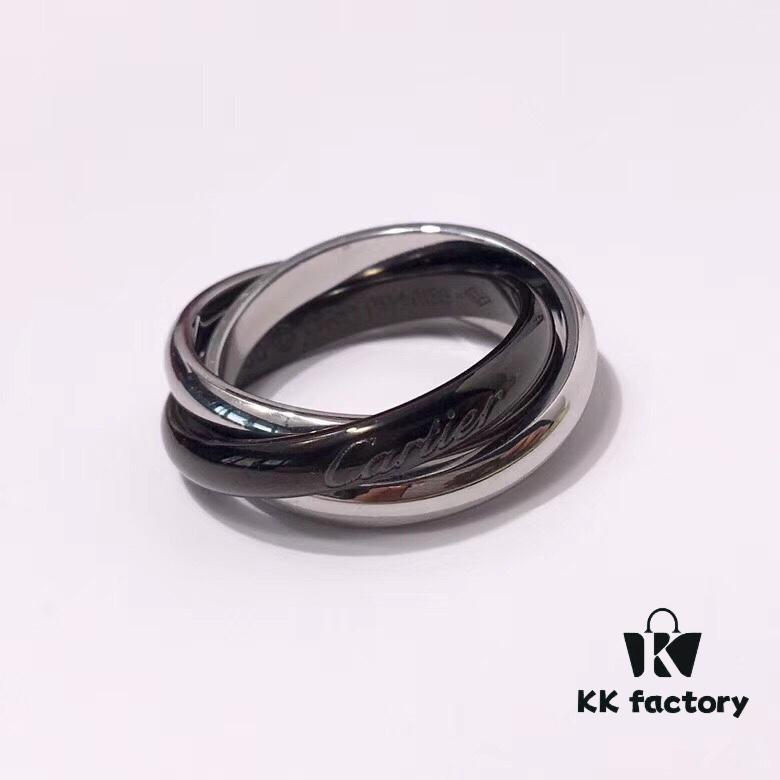 692fd19399f2d84055c89fef Cartier Trinity Black-Inlay Stainless Steel Smooth Ring