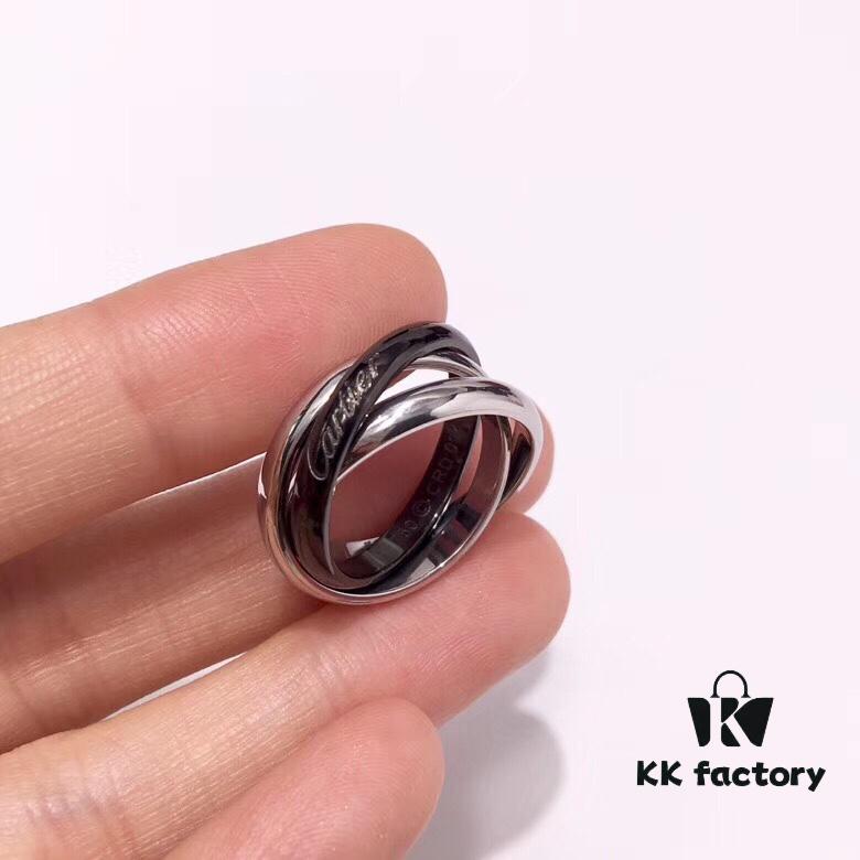 692fd19499f2d84055c89ff2 Cartier Trinity Black-Inlay Stainless Steel Smooth Ring