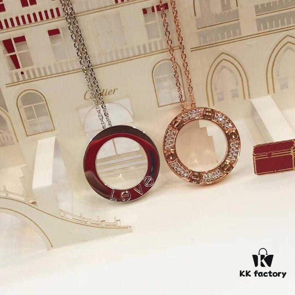 Bestseller New Arrival CARTIER Love Series Diamond-Paved Round Necklace in White Gold and Rose Gold