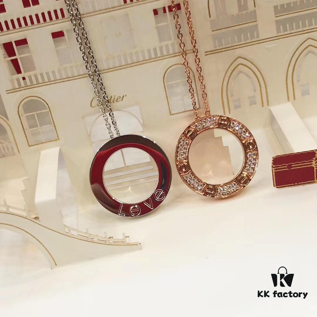 692fd19d99f2d84055c8a009 Bestseller New Arrival CARTIER Love Series Diamond-Paved Round Necklace in White Gold and Rose Gold