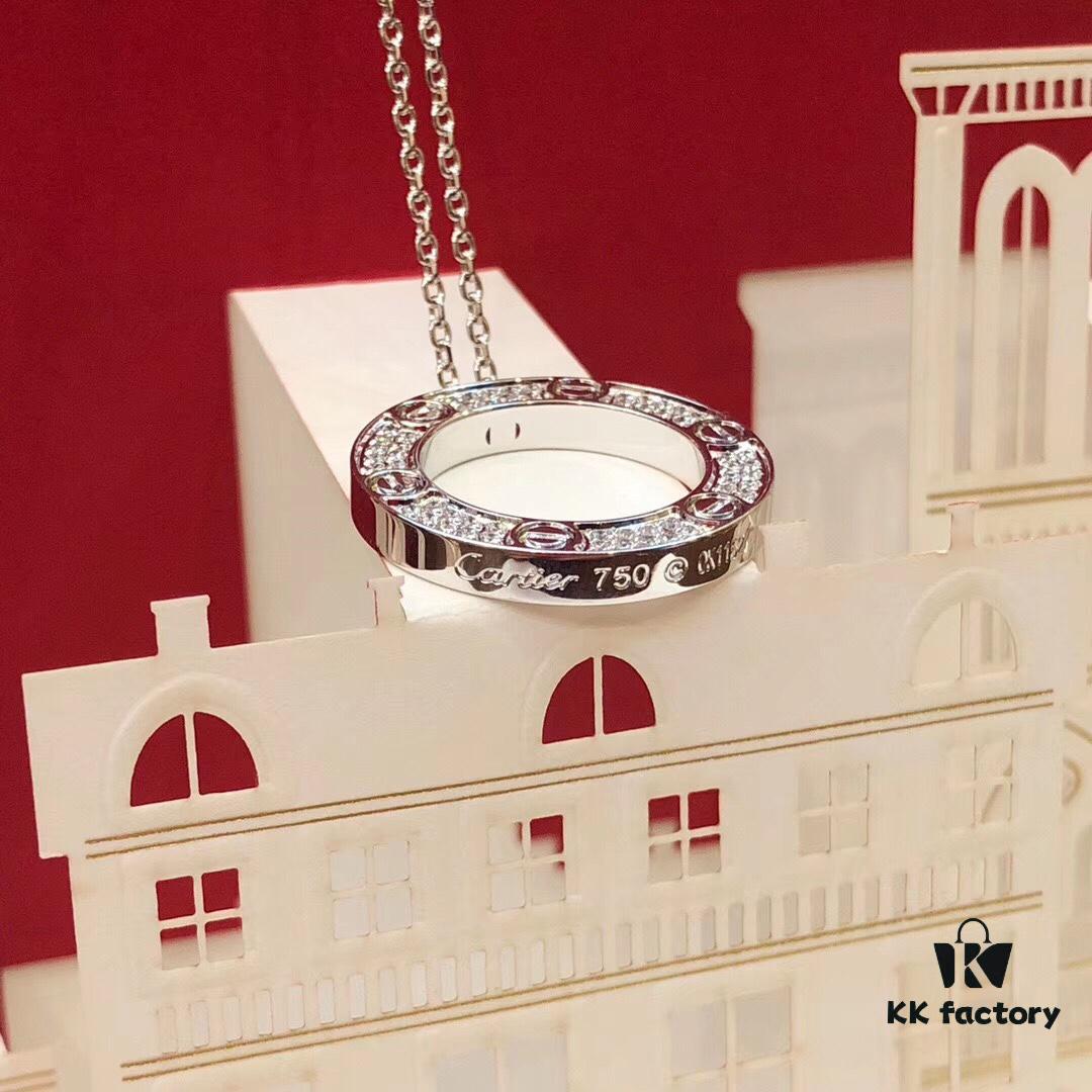 692fd19e99f2d84055c8a00d Bestseller New Arrival CARTIER Love Series Diamond-Paved Round Necklace in White Gold and Rose Gold