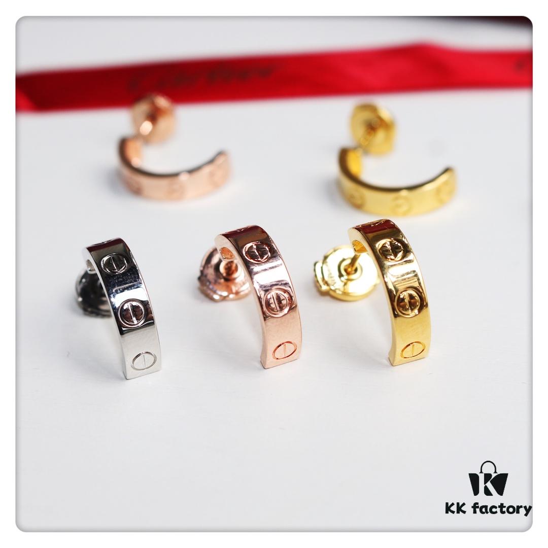 692fd1ae99f2d84055c8a036 Cartier Love Earrings Studs, Rose Gold, White Gold, Yellow Gold, Original Saucer Backs, German Imported Silver with Thick Gold Plating