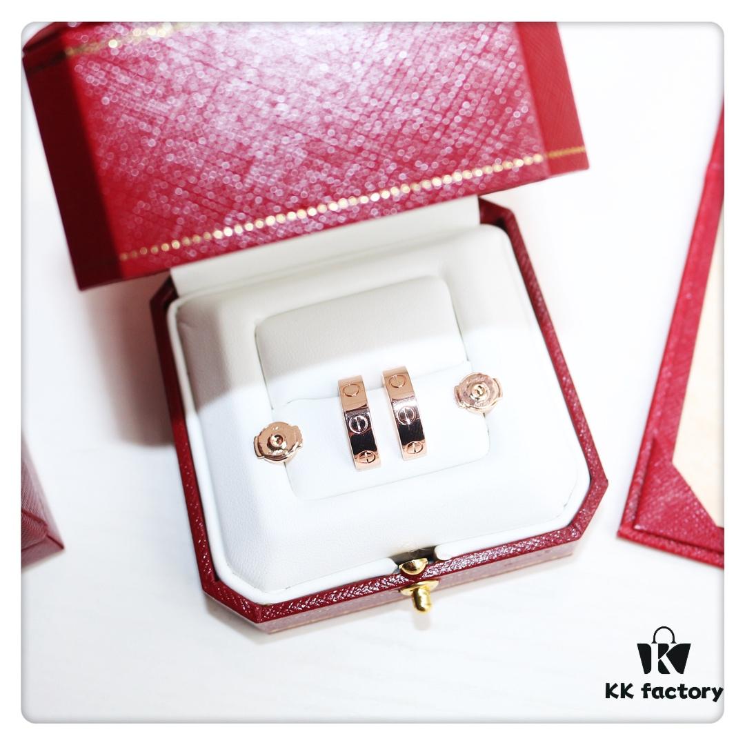 692fd1af99f2d84055c8a037 Cartier Love Earrings Studs, Rose Gold, White Gold, Yellow Gold, Original Saucer Backs, German Imported Silver with Thick Gold Plating
