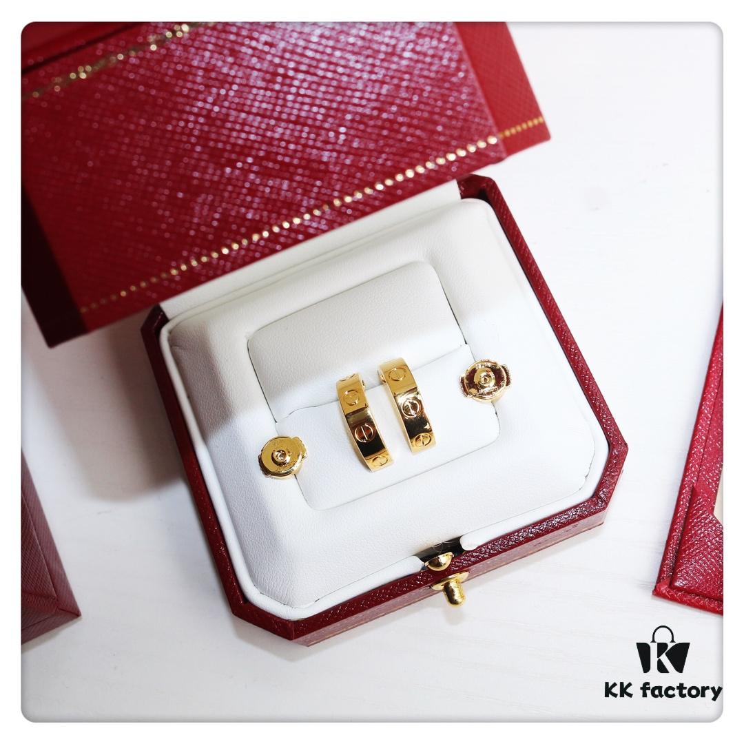 692fd1af99f2d84055c8a038 Cartier Love Earrings Studs, Rose Gold, White Gold, Yellow Gold, Original Saucer Backs, German Imported Silver with Thick Gold Plating