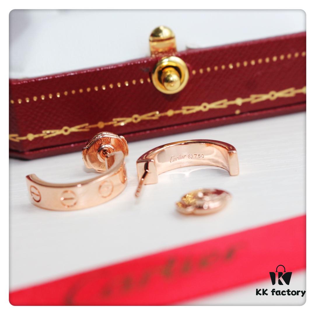 692fd1b099f2d84055c8a03a Cartier Love Earrings Studs, Rose Gold, White Gold, Yellow Gold, Original Saucer Backs, German Imported Silver with Thick Gold Plating