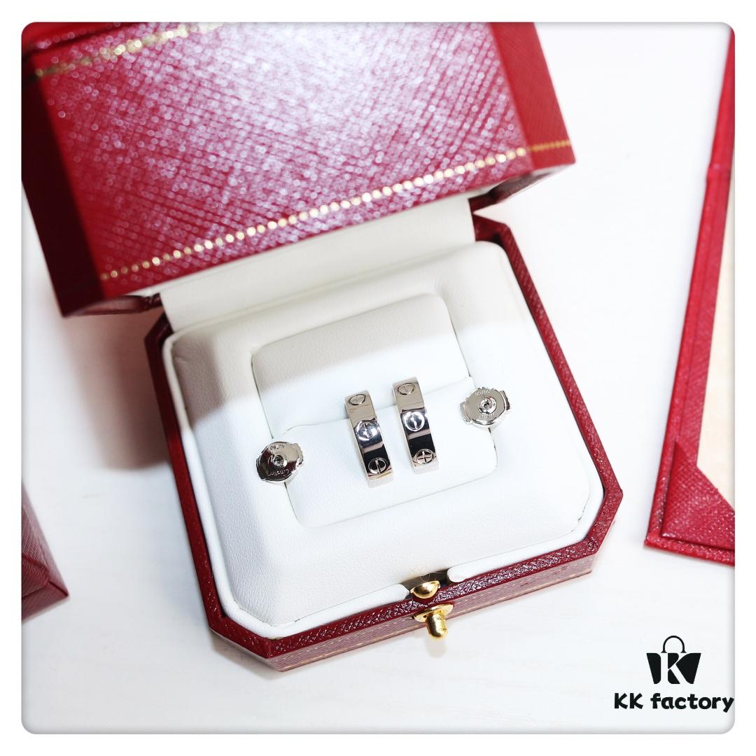 692fd1b099f2d84055c8a03b Cartier Love Earrings Studs, Rose Gold, White Gold, Yellow Gold, Original Saucer Backs, German Imported Silver with Thick Gold Plating