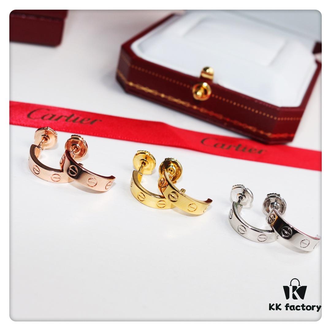 692fd1b999f2d84055c8a050 Cartier Love Earrings Studs, Rose Gold, White Gold, Yellow Gold, Original Saucer Backs, German Imported Silver with Thick Gold Plating