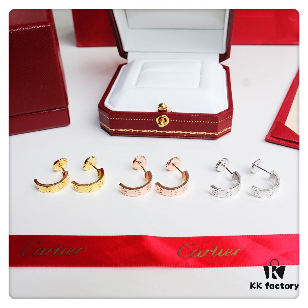 692fd1cc99f2d84055c8a081 Cartier Love Earrings Studs, Rose Gold, White Gold, Yellow Gold, Original Saucer Backs, German Imported Silver with Thick Gold Plating