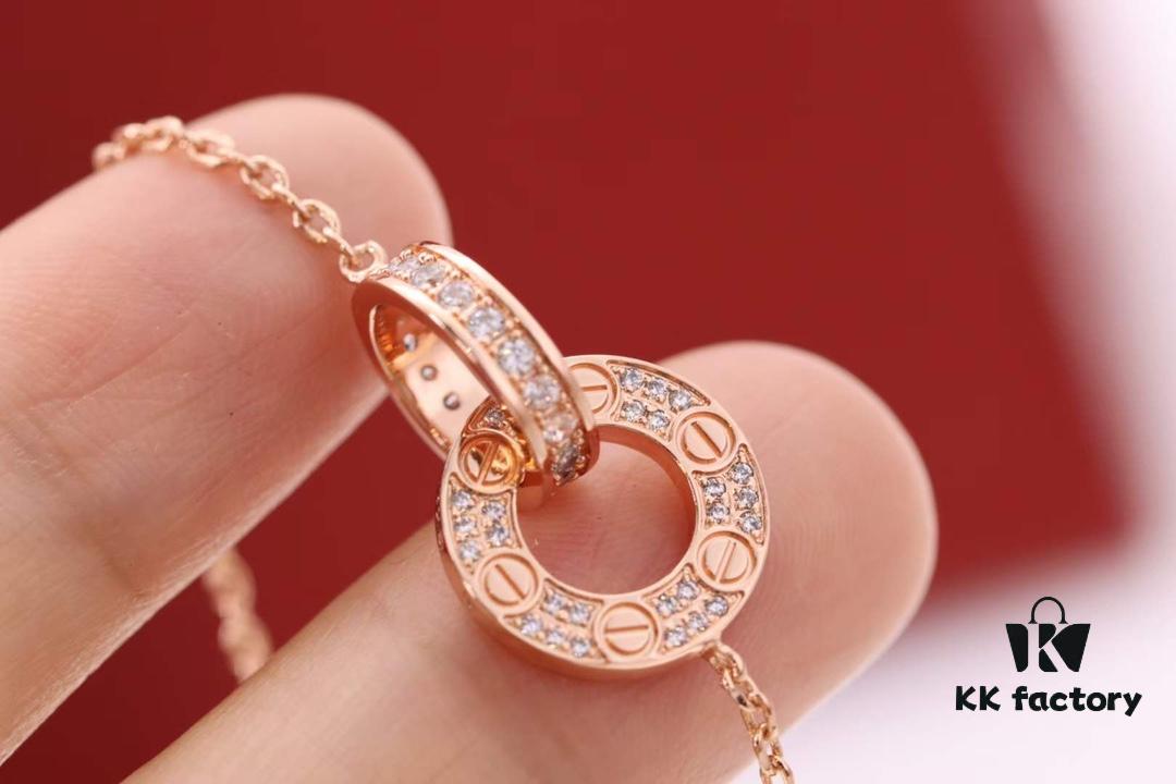 692fd1d399f2d84055c8a098 New Arrival 💗 Cartier Rose Gold Double Ring Full Diamond Round Pendant Necklace