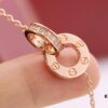 692fd1d399f2d84055c8a099 New Arrival 💗 Cartier Rose Gold Double Ring Full Diamond Round Pendant Necklace