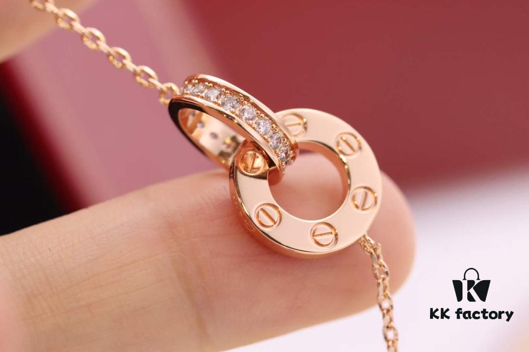 692fd1d399f2d84055c8a099 New Arrival 💗 Cartier Rose Gold Double Ring Full Diamond Round Pendant Necklace