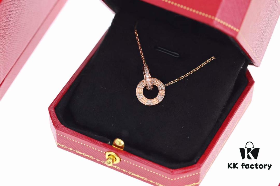 692fd1d499f2d84055c8a09d New Arrival 💗 Cartier Rose Gold Double Ring Full Diamond Round Pendant Necklace