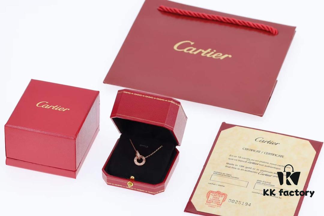 692fd1d499f2d84055c8a09e New Arrival 💗 Cartier Rose Gold Double Ring Full Diamond Round Pendant Necklace