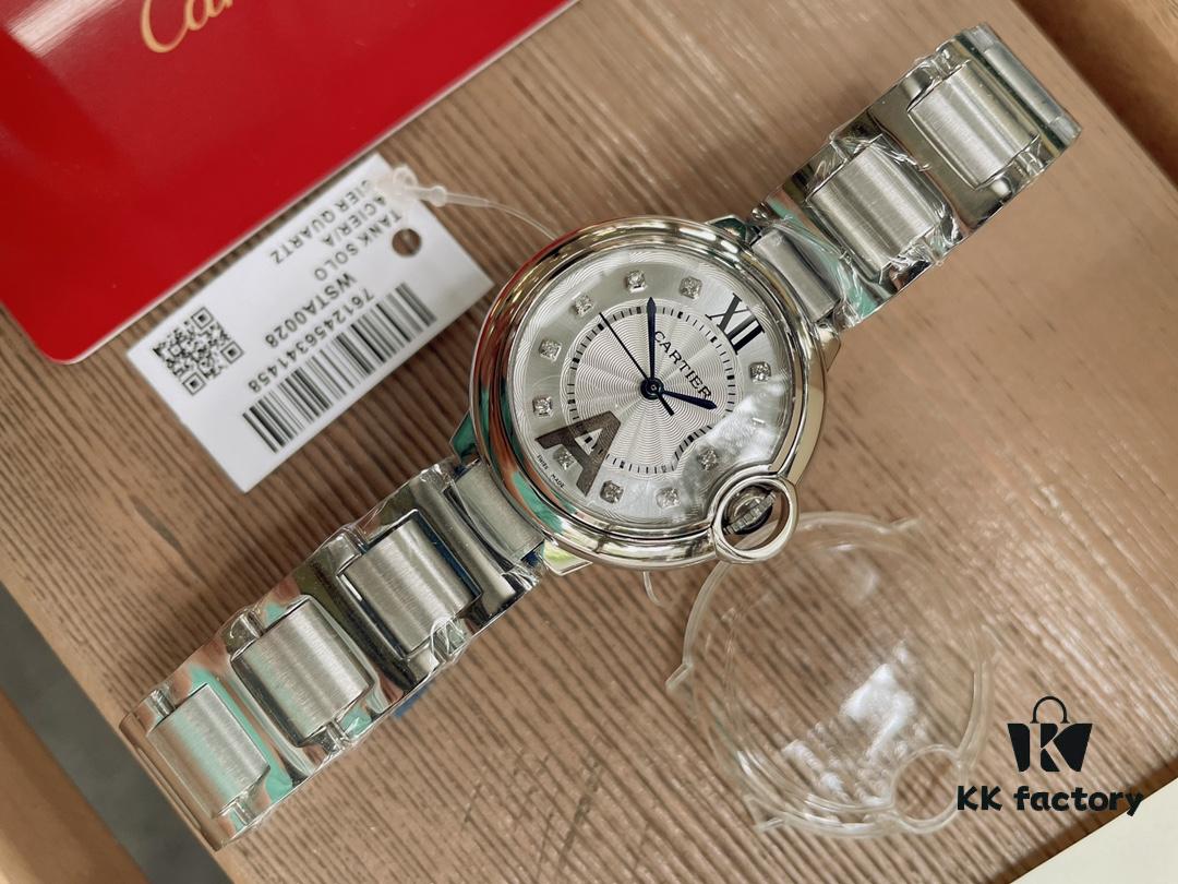 692fd24a99f2d84055c8a1ac Cartier Classic Blue Balloon, Merman Glass Domed Curved Case, Guilloché Dial, Sword-Shaped Hands, Imported Ceramic Strap Paired with 316 Stainless Steel, 33mm Size