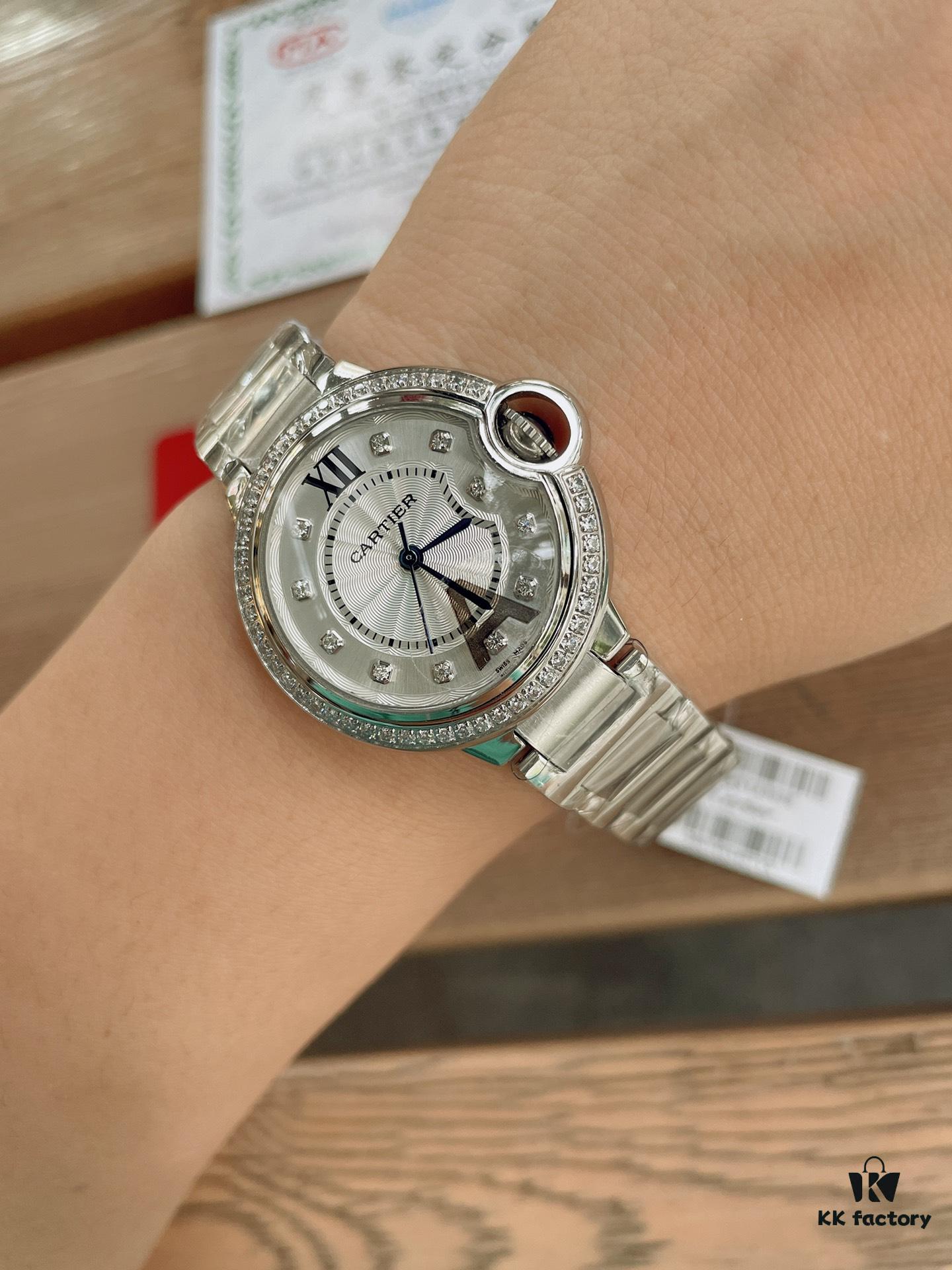 692fd24a99f2d84055c8a1ae Cartier Classic Blue Balloon, Manta Ray Glass with Domed Curved Case, Guilloché Dial, Sword-Shaped Hands, Imported Ceramic Strap Paired with 316 Stainless Steel, 33mm Size