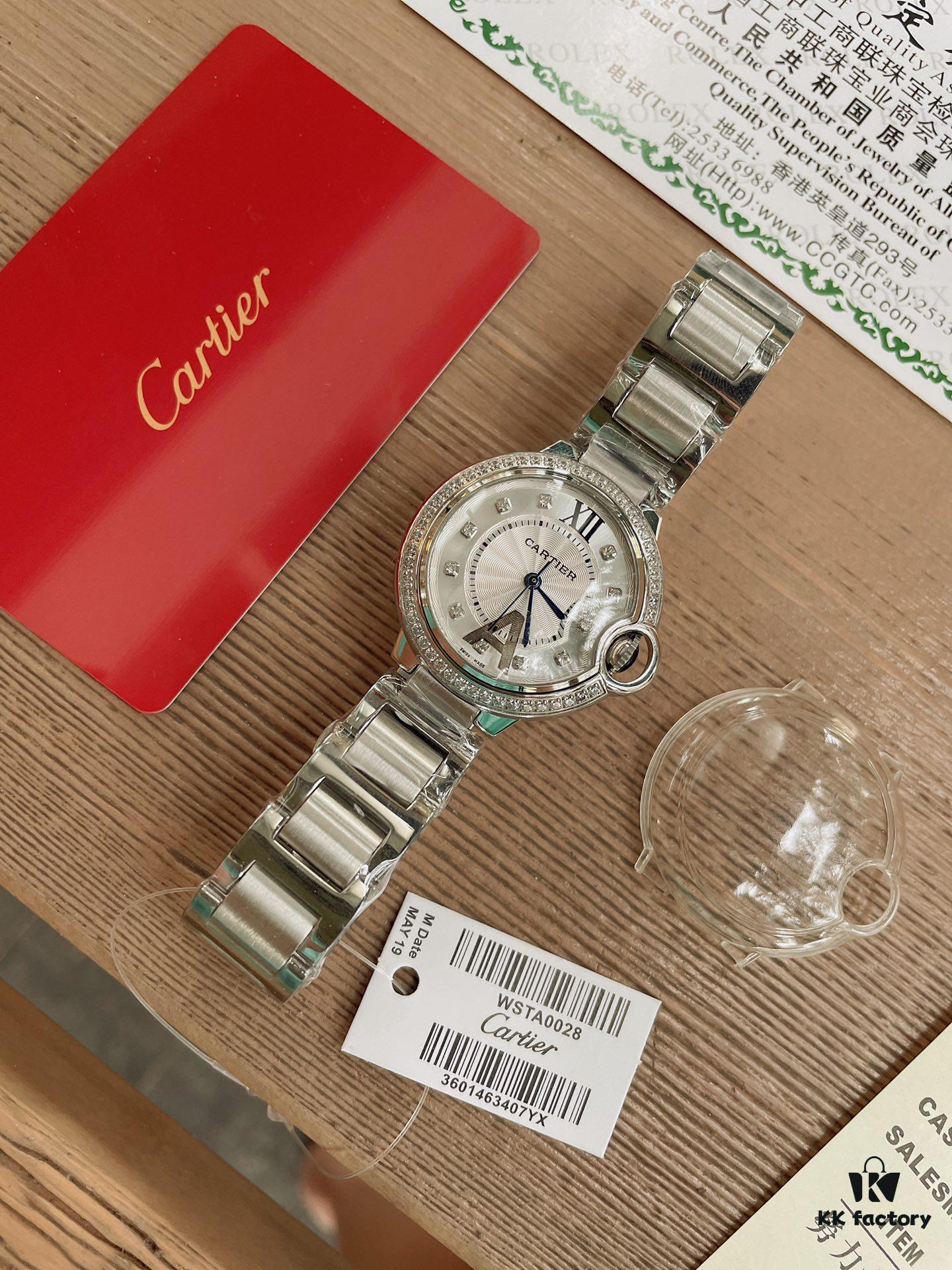 692fd25799f2d84055c8a1be Cartier Classic Blue Balloon, Manta Ray Glass with Domed Curved Case, Guilloché Dial, Sword-Shaped Hands, Imported Ceramic Strap Paired with 316 Stainless Steel, 33mm Size