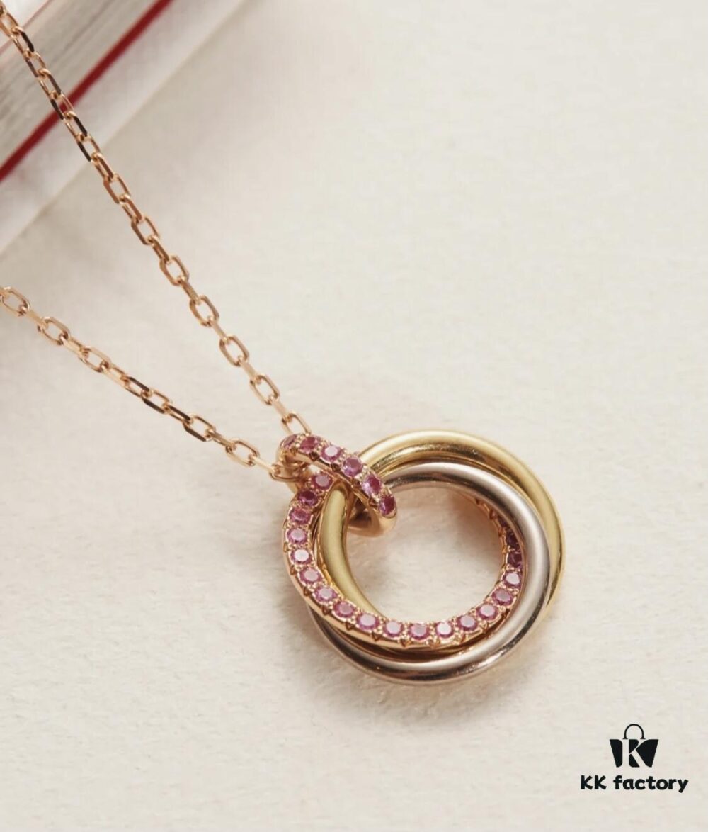 692fd28899f2d84055c8a21b Cartier Pink Diamond Tricolor Trinity Necklace, S925 Sterling Silver, Premium Craftsmanship with Logo, Angel Pendant, Adjustable Chain 45cm