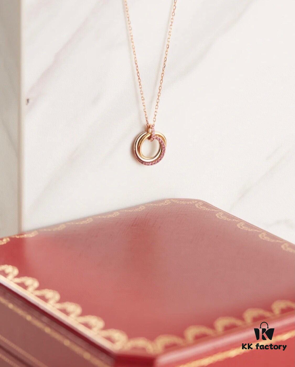 692fd28a99f2d84055c8a21f Cartier Pink Diamond Tricolor Trinity Necklace, S925 Sterling Silver, Premium Craftsmanship with Logo, Angel Pendant, Adjustable Chain 45cm