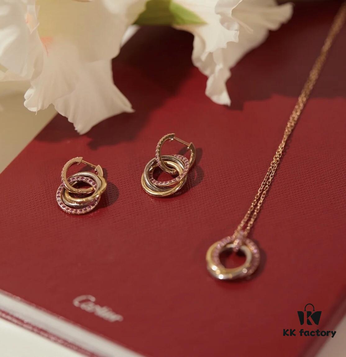 692fd28b99f2d84055c8a221 Cartier Pink Diamond Tricolor Trinity Necklace, S925 Sterling Silver, Premium Craftsmanship with Logo, Angel Pendant, Adjustable Chain 45cm