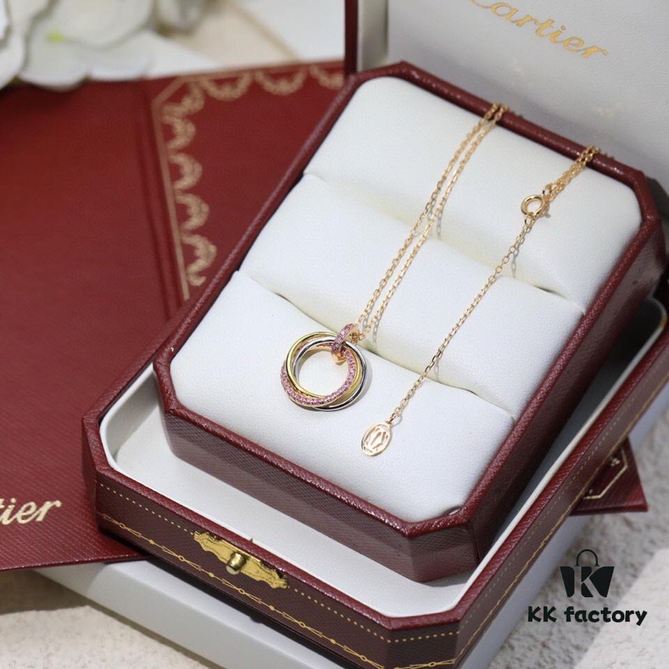 692fd28b99f2d84055c8a222 Cartier Pink Diamond Tricolor Trinity Necklace, S925 Sterling Silver, Premium Craftsmanship with Logo, Angel Pendant, Adjustable Chain 45cm
