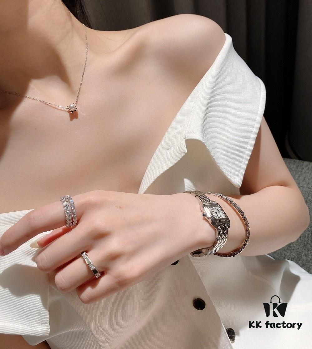 692fd2be99f2d84055c8a279 Cartier Love Pearl Necklace and Stud Earrings, Chanel Coco Crush Mini Narrow Ring, BV Snake Bone Mother-of-Pearl Diamond Ring