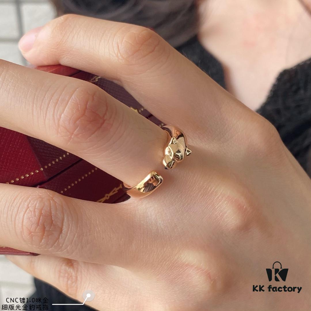 692fd2c899f2d84055c8a28d V Gold Plated Mimi Gold CNC Polished Cartier Thin Version Panther Ring, Sizes 5-6-7-8, Extra Thick and Powerful Design! Unisex Couple's Ring