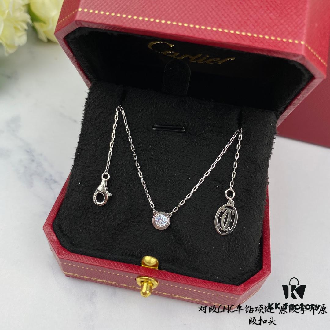 692fd2d499f2d84055c8a2a5 Authentic CNC Version Cartier Single Diamond Necklace, 925 Sterling Silver, with Original Mini Pendent