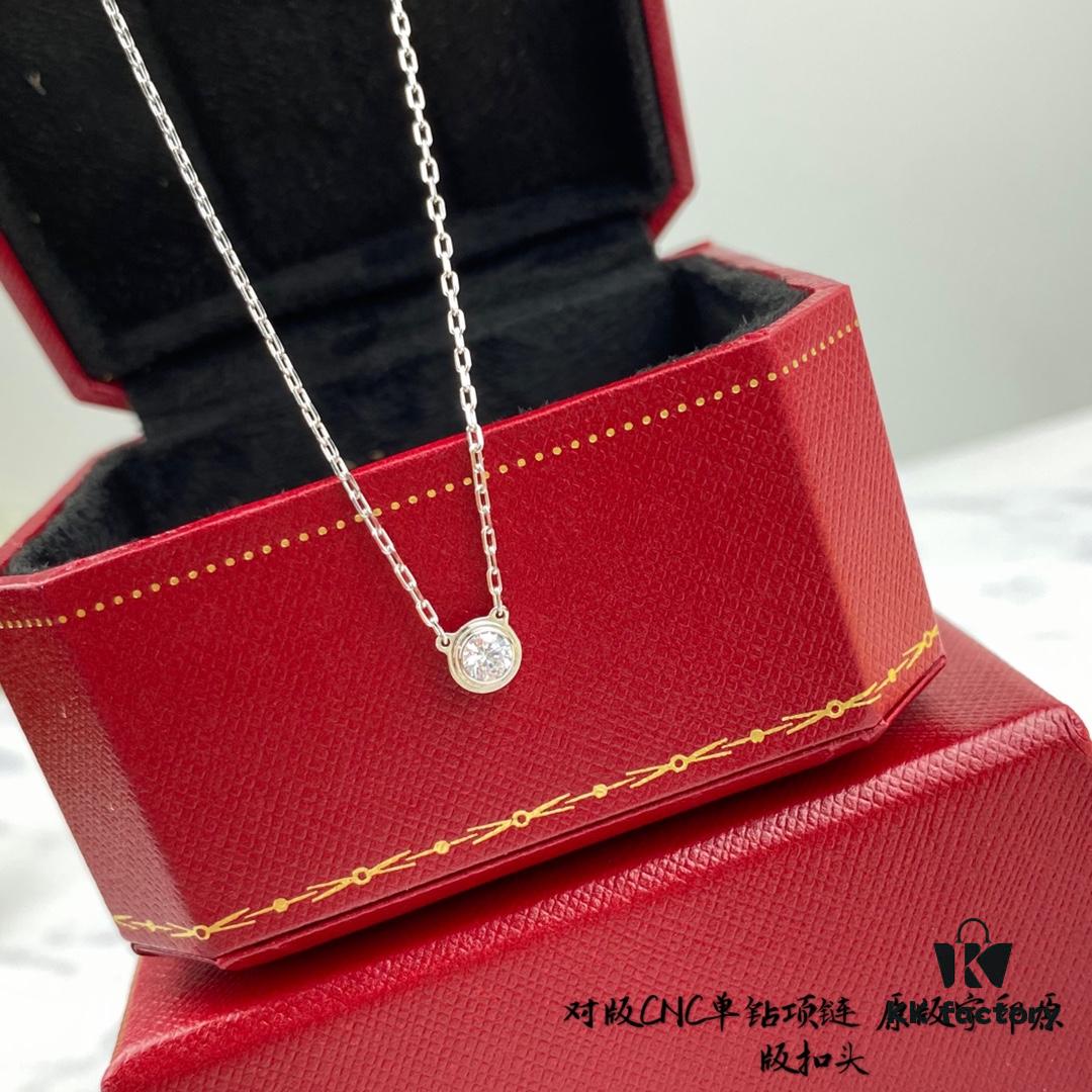 692fd2d799f2d84055c8a2aa Authentic CNC Version Cartier Single Diamond Necklace, 925 Sterling Silver, with Original Mini Pendent