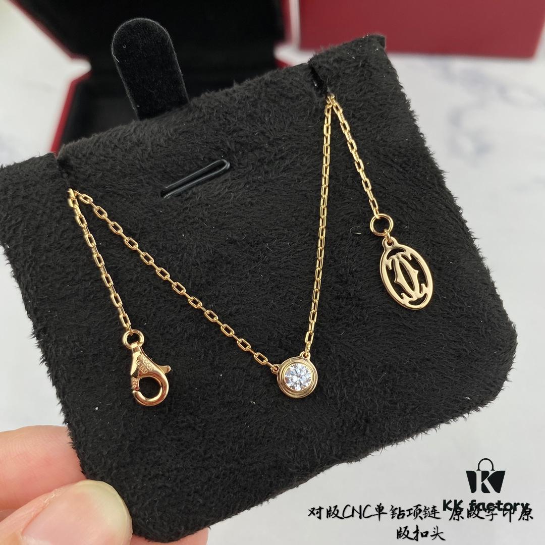 692fd2d999f2d84055c8a2ac Authentic CNC Version Cartier Single Diamond Necklace, 925 Sterling Silver, with Original Mini Pendent