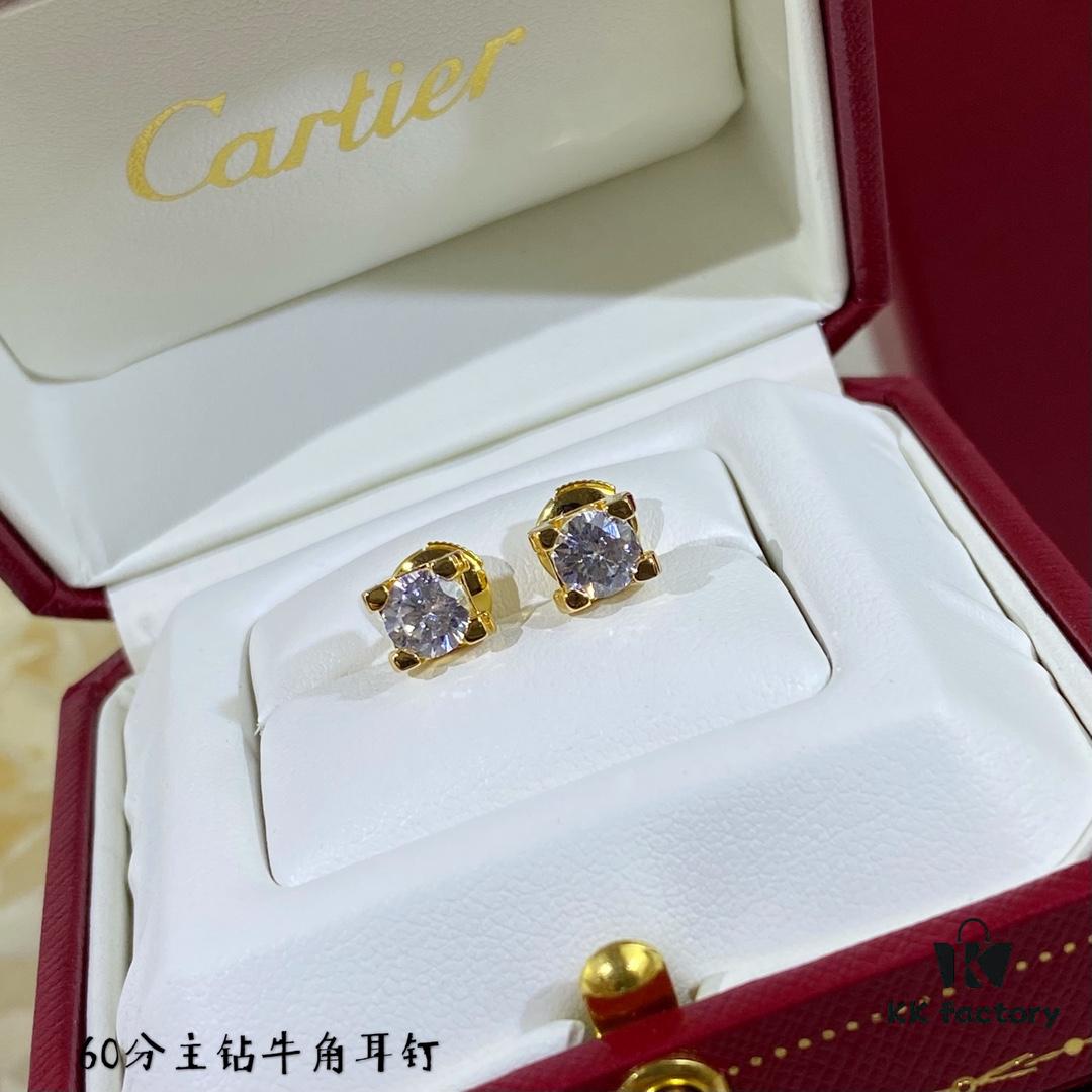 692fd2d999f2d84055c8a2af V Gold Plated Mimi Gold, CNC 11595170 Cartier 60-point Center Diamond Horn Stud Earrings, High-End Precision Edition