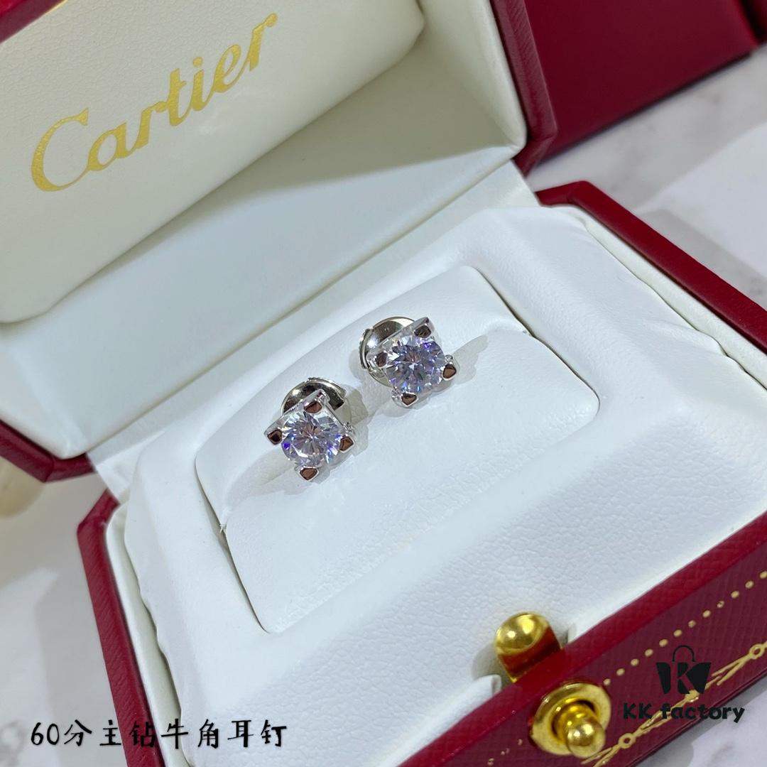 692fd2dc99f2d84055c8a2b3 V Gold Plated Mimi Gold, CNC 11595170 Cartier 60-point Center Diamond Horn Stud Earrings, High-End Precision Edition