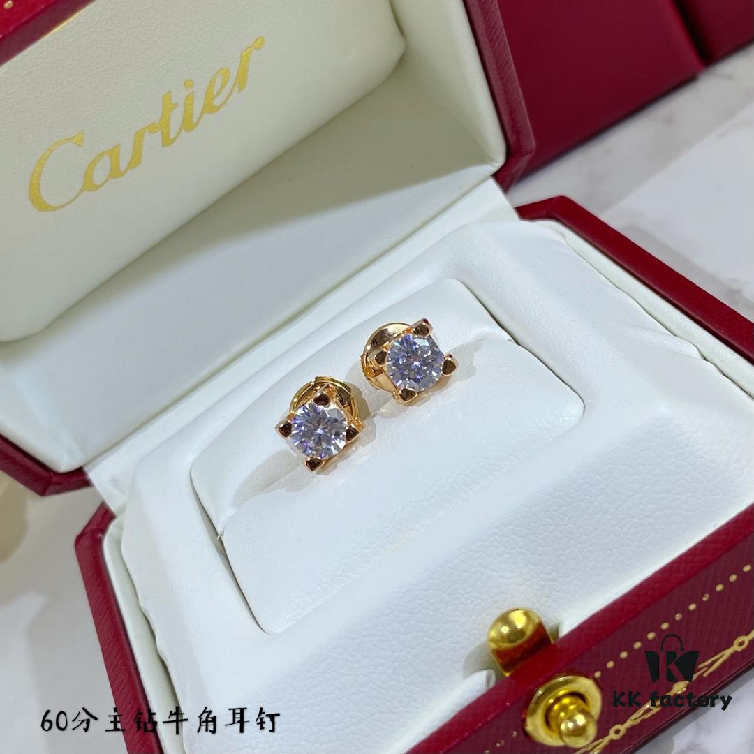 692fd2e599f2d84055c8a2c3 V Gold Plated Mimi Gold, CNC 11595170 Cartier 60-point Center Diamond Horn Stud Earrings, High-End Precision Edition