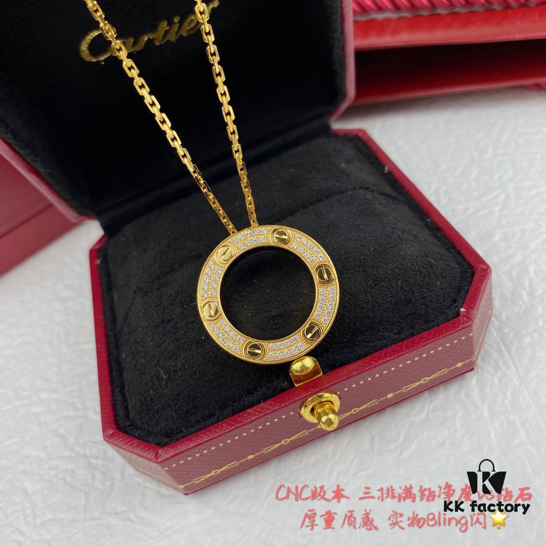 V Gold Material High-End Version Cartier Classic LOVE Double-Sided Round Necklace with Full Diamonds, German Imported Luxury Custom Jewelry