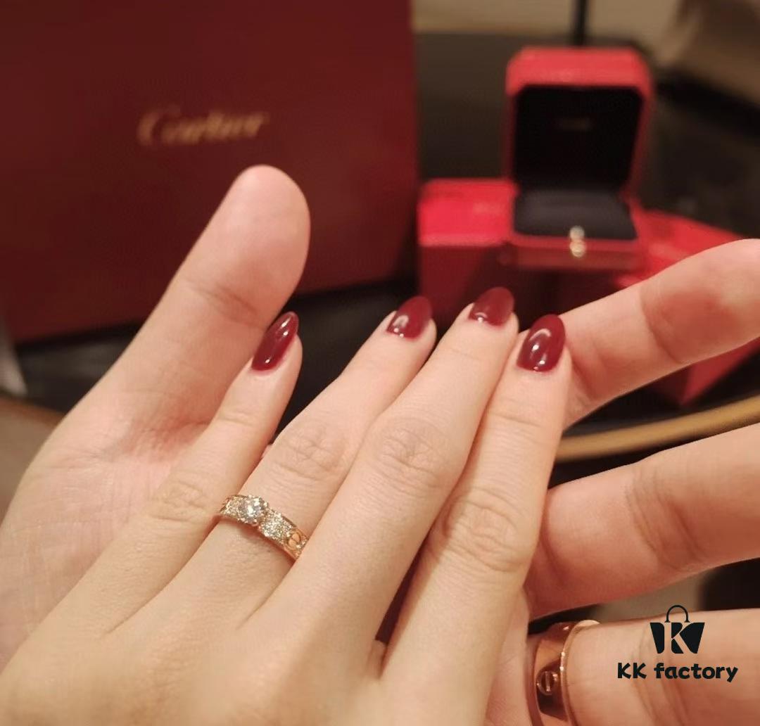 Hot Sale Top Quality Three Months Warranty! Cartier New Version Original Order Full Diamond Ring with High-Carbon Brilliant Cut Diamonds, 8 Hearts and 8 Arrows, Sterling Silver Luxury Micro-Pavé Design, Rose Gold and White Gold, Complete Sizes Available