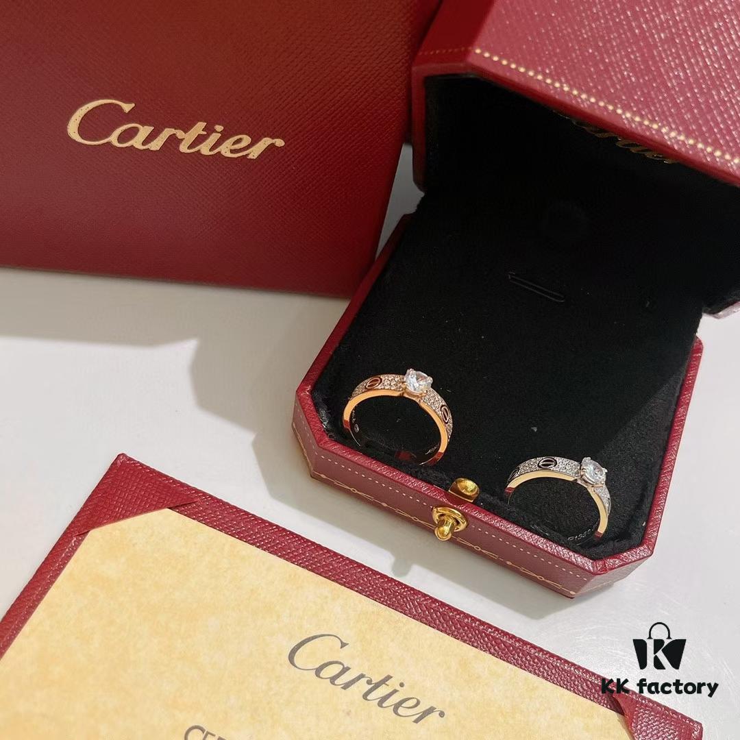 Hot Sale Top Quality Three Months Warranty! Cartier New Version Original Order Full Diamond Ring with High-Carbon Brilliant Cut Diamonds, 8 Hearts and 8 Arrows, Sterling Silver Luxury Micro-Pavé Design, Rose Gold and White Gold, Complete Sizes Available