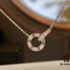 692fd31299f2d84055c8a309 Valentine's Gift 🎁 Cartier Rose Gold Double Ring Full Diamond Round Pendant Necklace