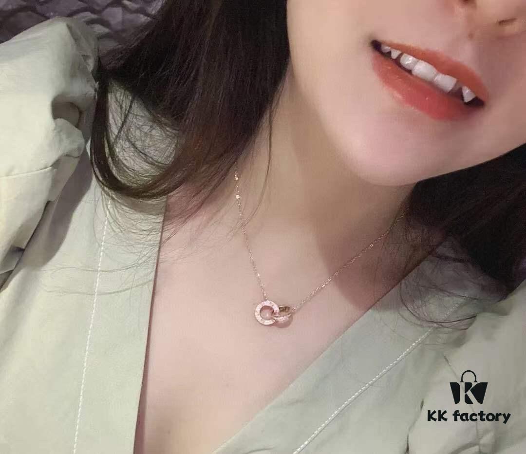 692fd31699f2d84055c8a313 Valentine's Gift 🎁 Cartier Rose Gold Double Ring Full Diamond Round Pendant Necklace