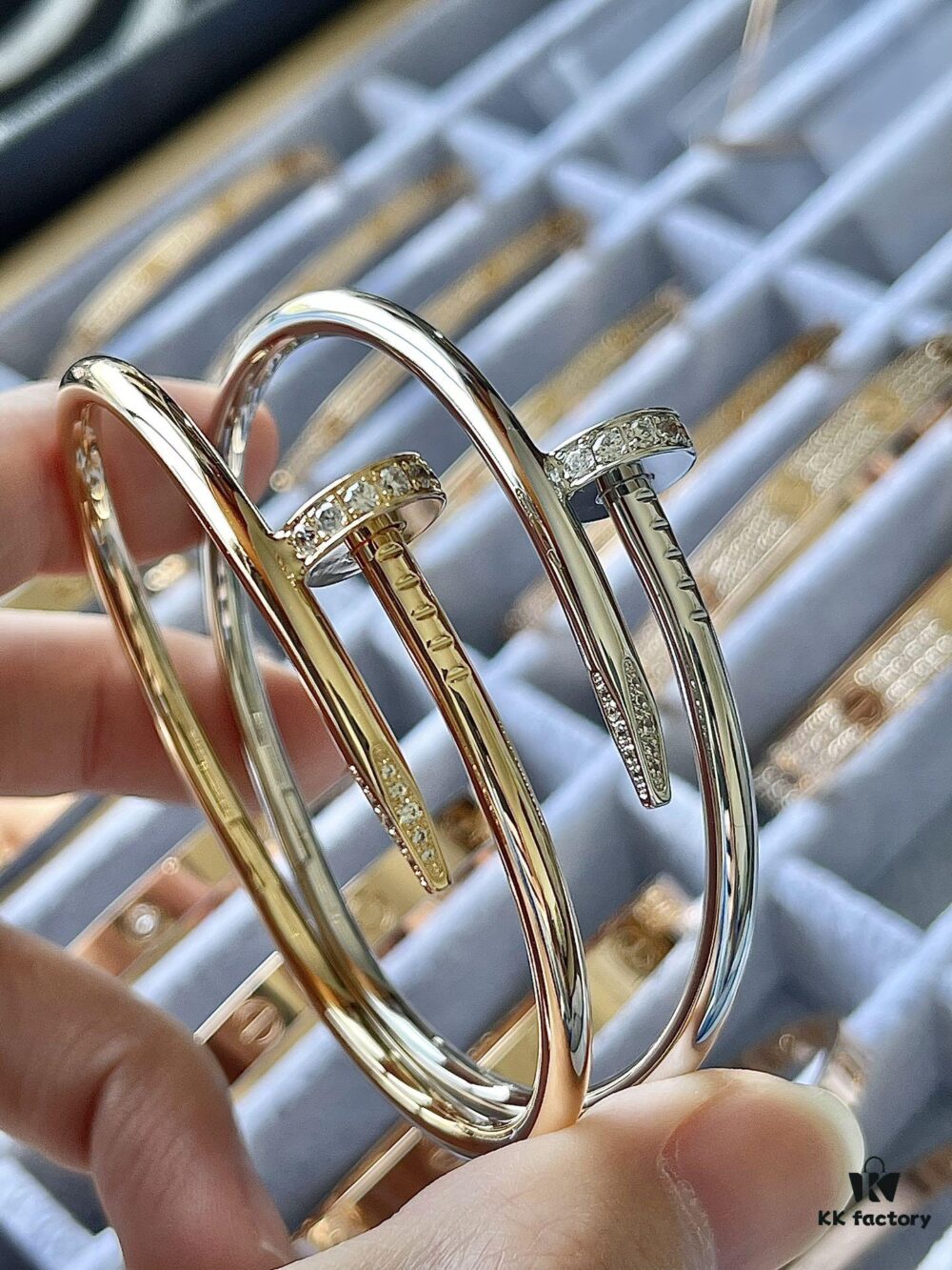 692fd33199f2d84055c8a33a Cartier V Gold Version Nail Bracelet with Diamond-Encrusted Ends