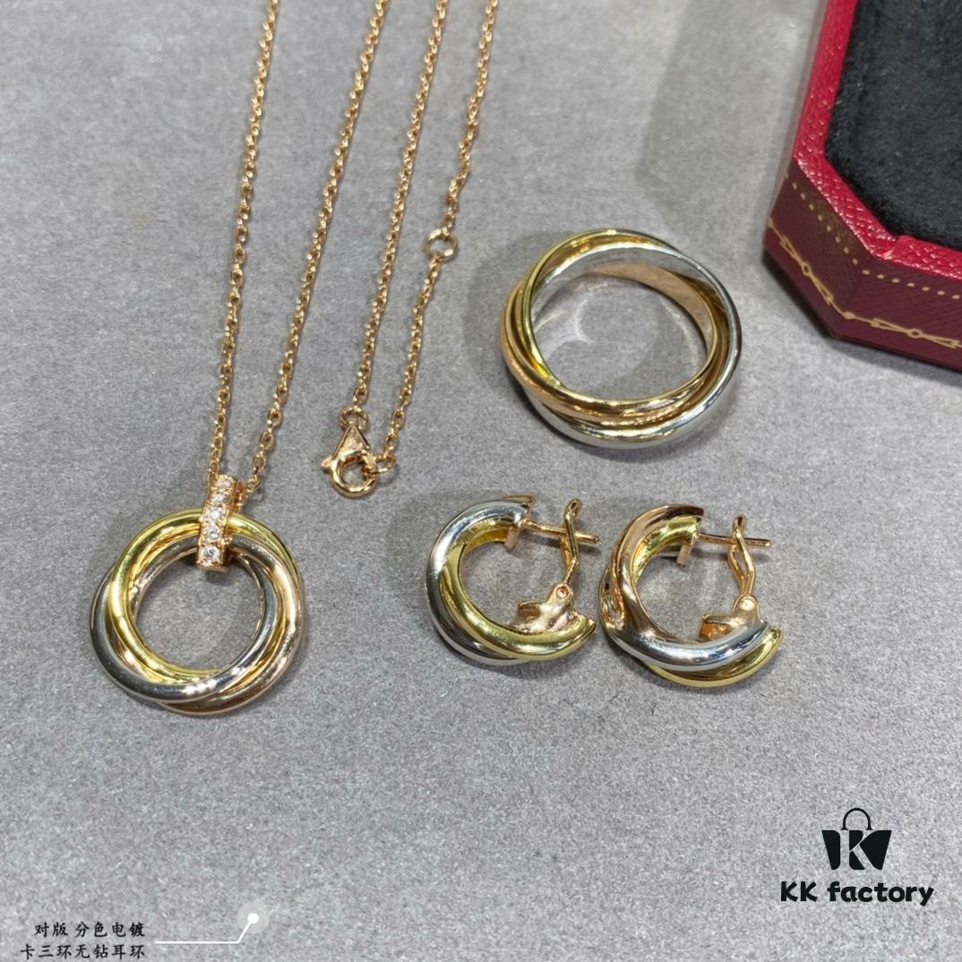 692fd35e99f2d84055c8a379 Color-Split Plating Cartier Trinity Triple Ring Diamond-Free Earrings, Another Classic Piece Perfectly Embodies Symmetrical Elegance and Grace, Highly Comfortable to Wear and Resistant to Snagging