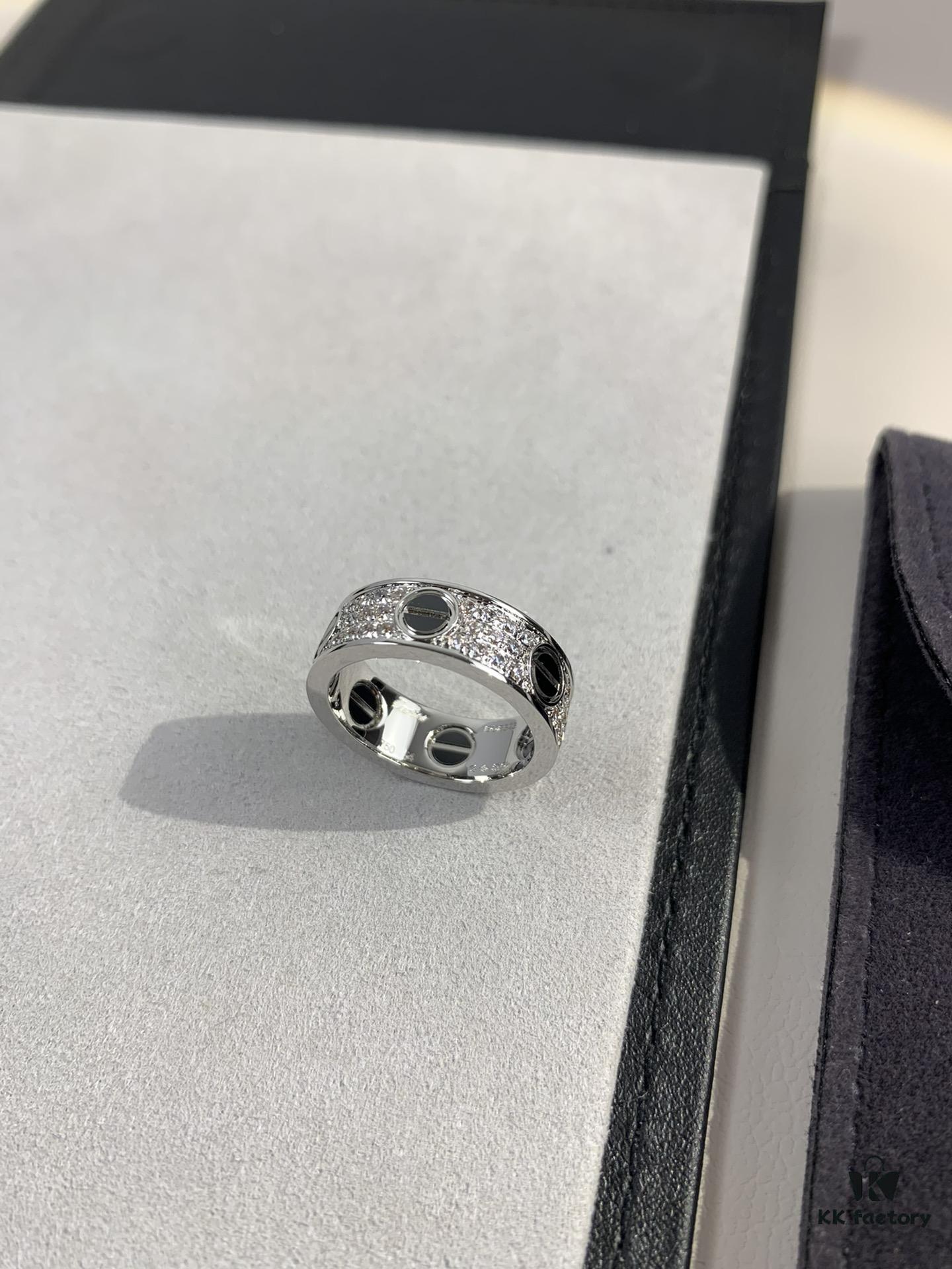 Cartier Full Diamond Love Black Screw Ring, Hand-set Diamonds, CNC Precision Carving Technology