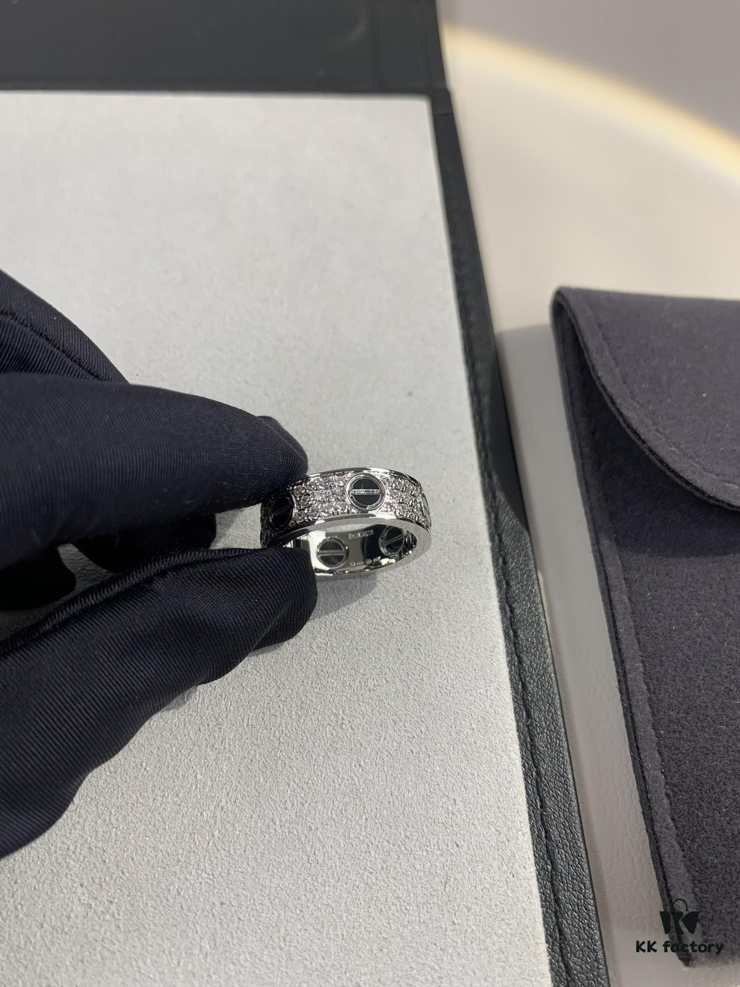 Cartier Full Diamond Love Black Screw Ring, Hand-set Diamonds, CNC Precision Carving Technology