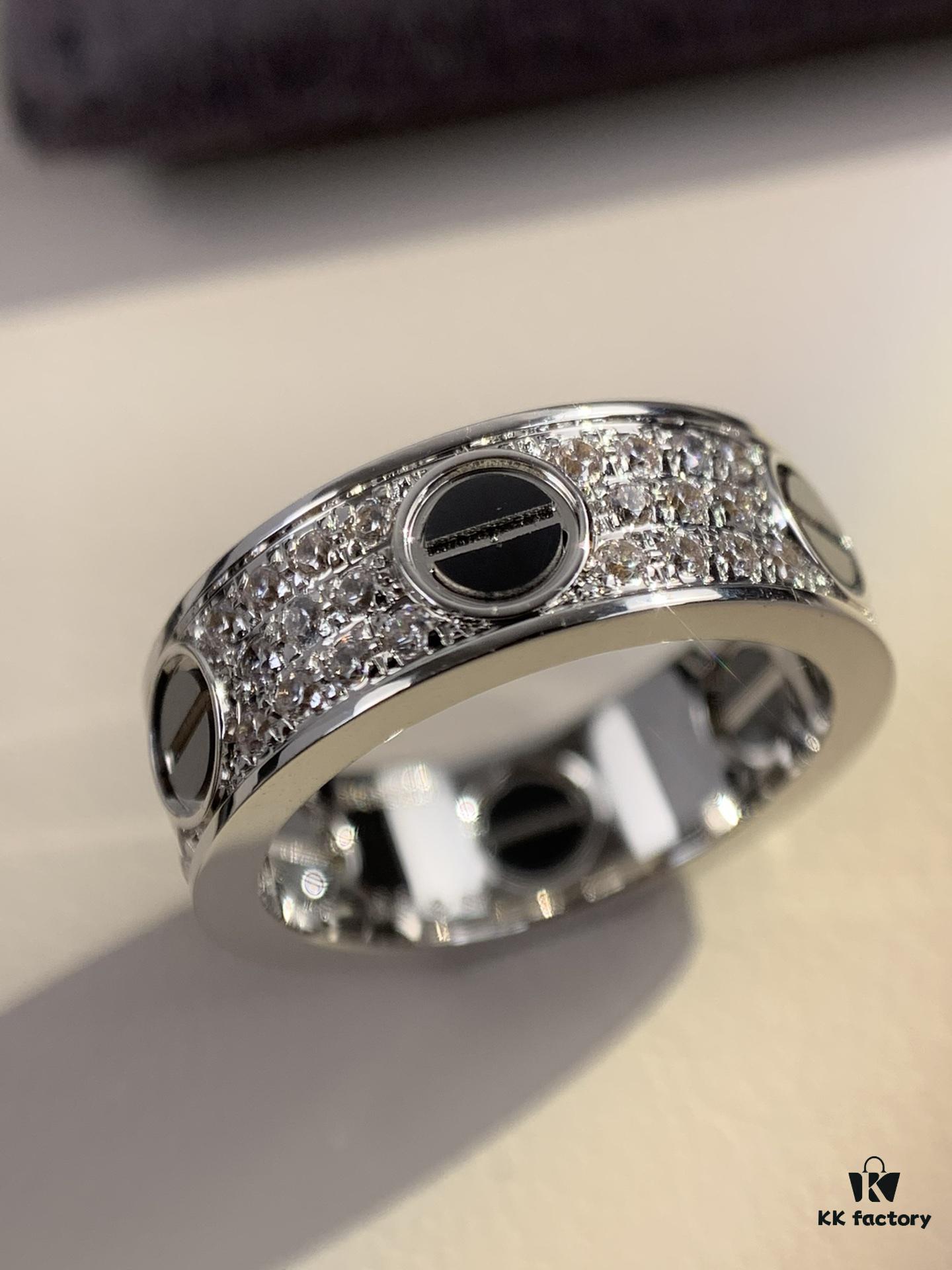 Cartier Full Diamond Love Black Screw Ring, Hand-set Diamonds, CNC Precision Carving Technology