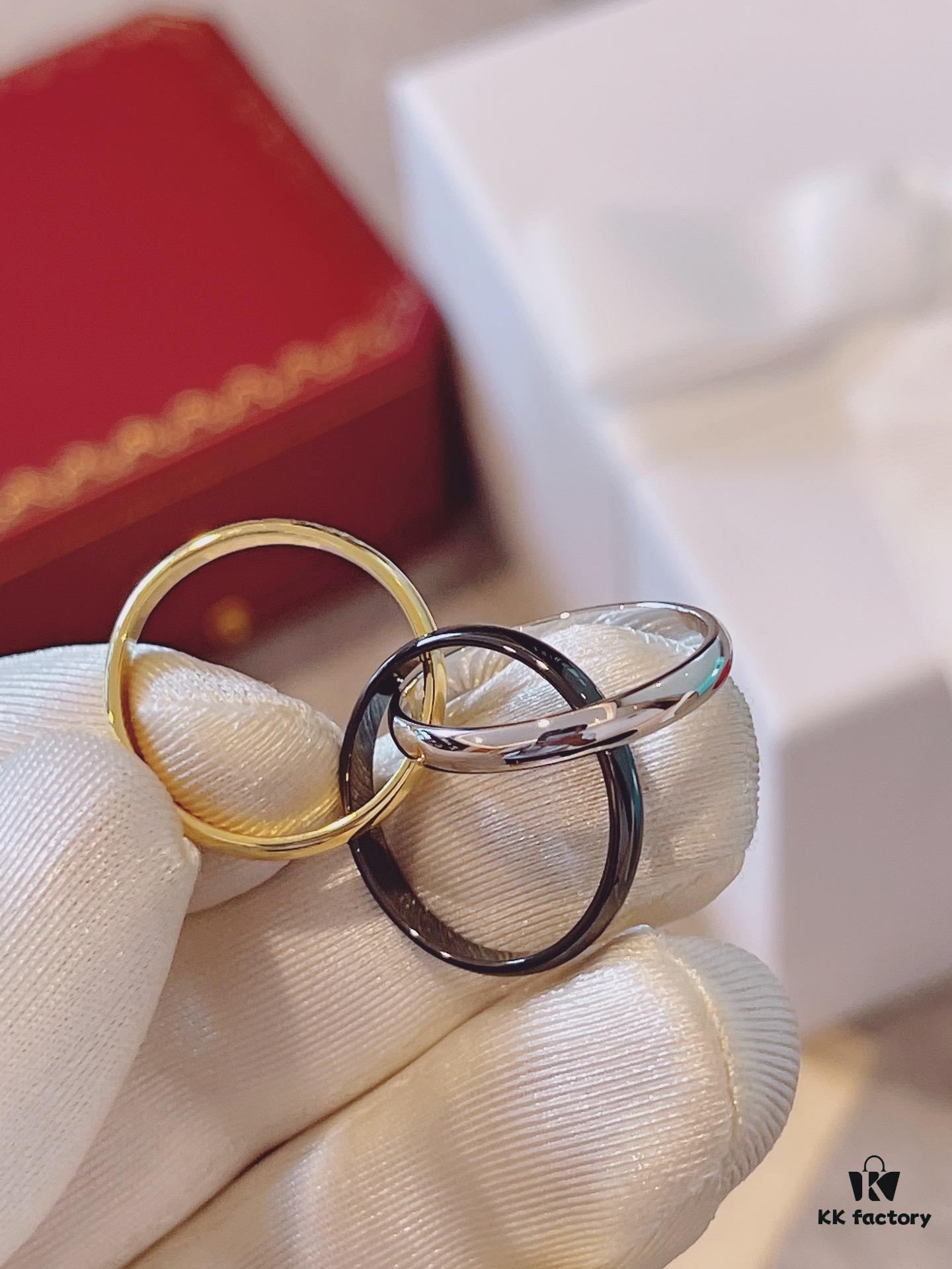 Cartier Trinity Three-Band Ring in Yellow Gold, White Gold, and Black Ceramic