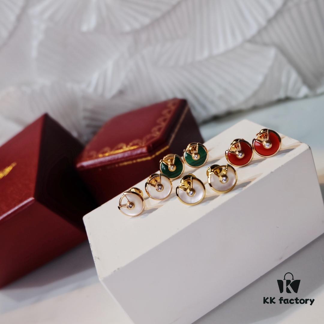 692fd41599f2d84055c8a494 Cartier Amulette de Cartier Classic Stud Earrings, Exquisite CNC-Carved Lucky Charm with White Mother-of-Pearl and Green Malachite, Dual-Tone Design, Triple-Layer Flying Saucer Pendant, Fully Encrusted with Brilliant Diamonds