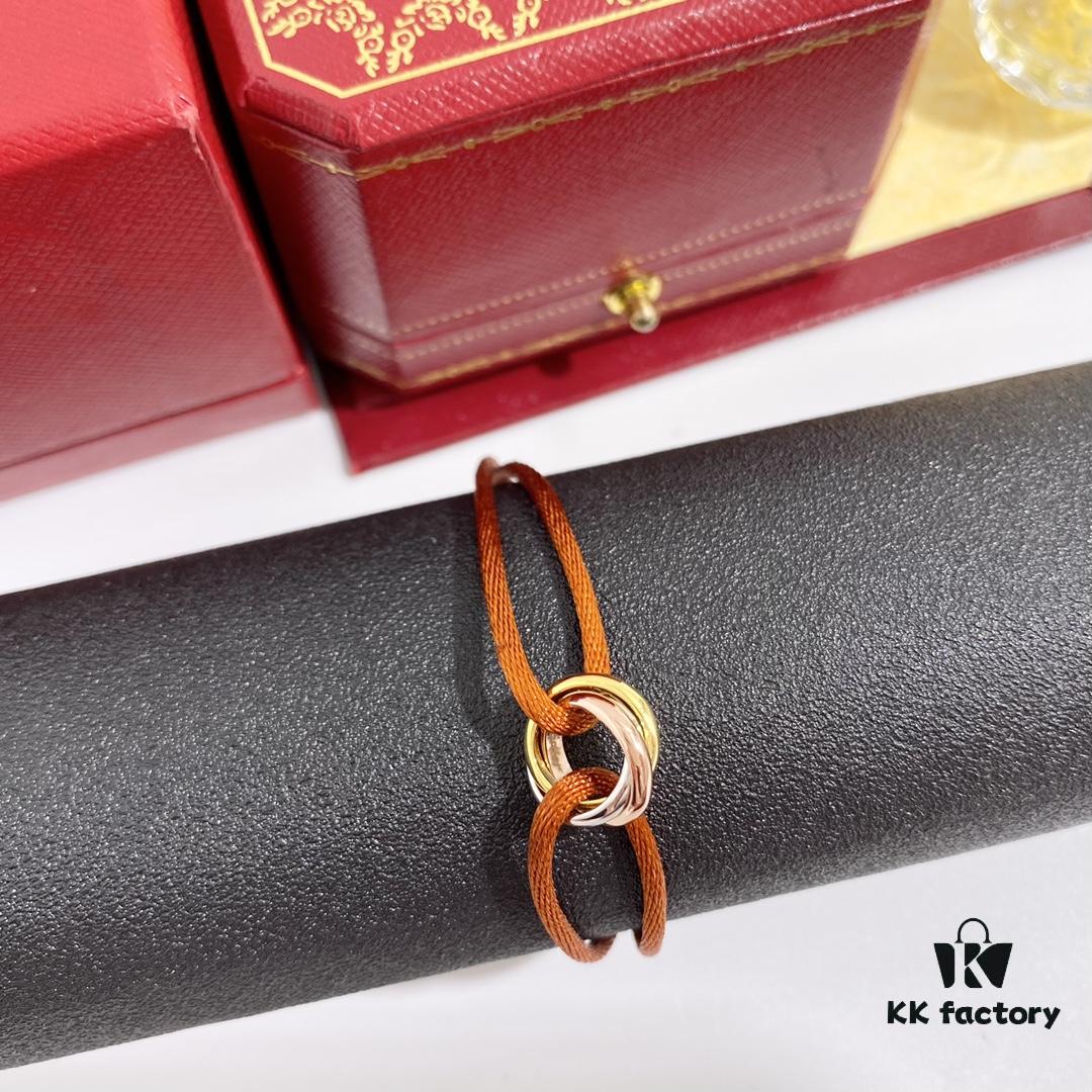 Cartier Trinity Three-Ring Multicolor 18K Gold Adjustable Lucky Red String Bracelet