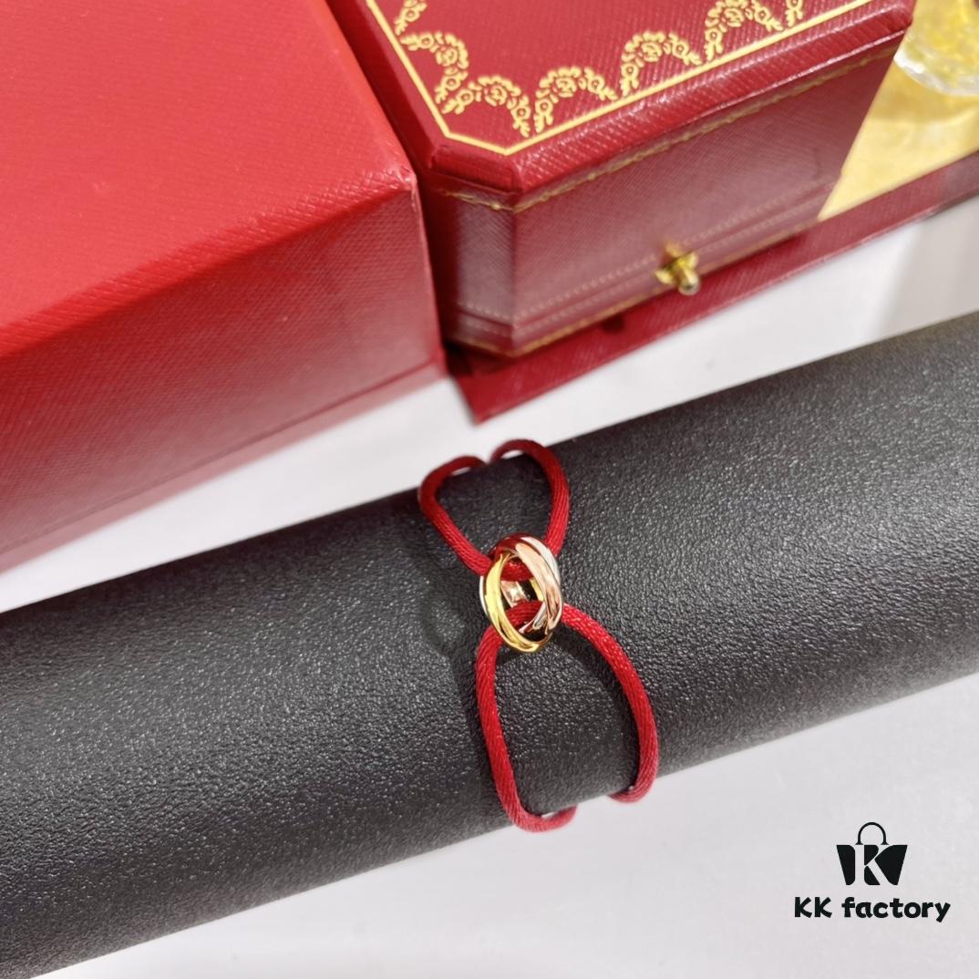 Cartier Trinity Three-Ring Multicolor 18K Gold Adjustable Lucky Red String Bracelet