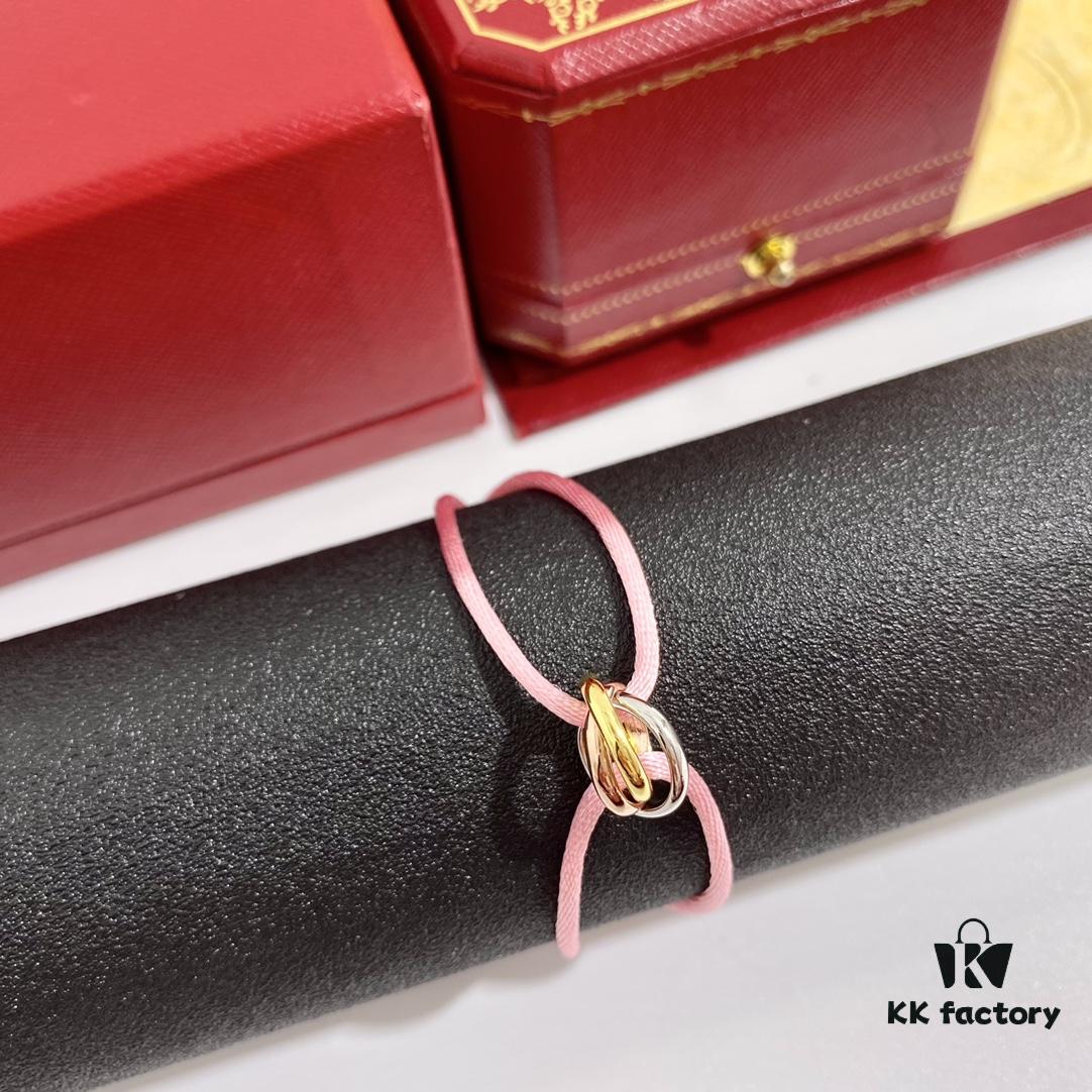 Cartier Trinity Three-Ring Multicolor 18K Gold Adjustable Lucky Red String Bracelet