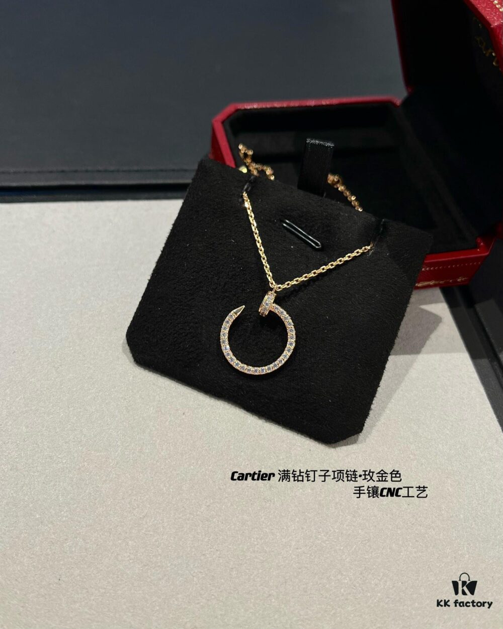 692fd4a399f2d84055c8a55c Cartier Full Diamond Nail Necklace in Rose Gold Color