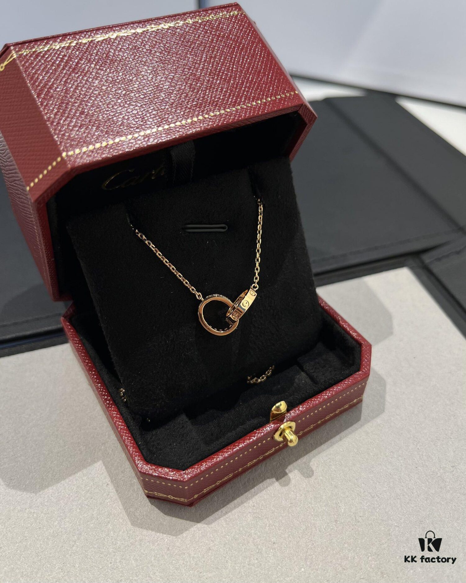 Cartier Classic Diamond-Paved Double Ring Necklace, CNC Crafted