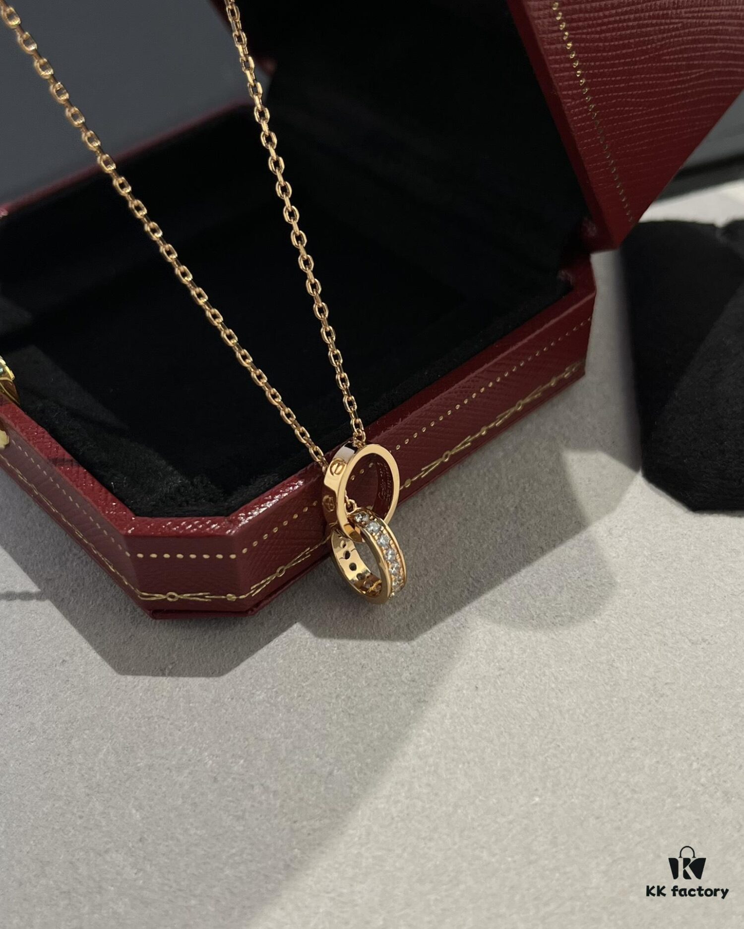 Cartier Classic Diamond-Paved Double Ring Necklace, CNC Crafted